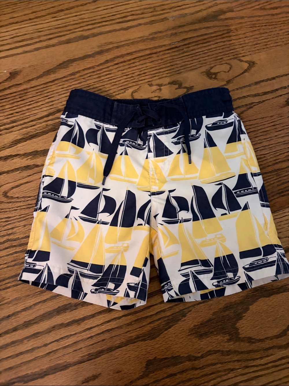 Janie and Jack Navy, Yellow and White Sailboat Swim Trunks